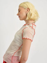 ELIZA FAULKNER - T-shirt Remy mesh à pois crème