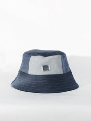 1ER MAI - Reversible bucket hat in blue jeans patchwork/black