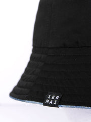 1ER MAI - Reversible bucket hat in blue jeans patchwork/black