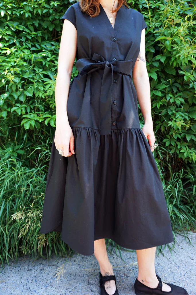 black prairie dress Winter River Charcoal Stripe breathable cotton 70s Prairie Style Hippie Black